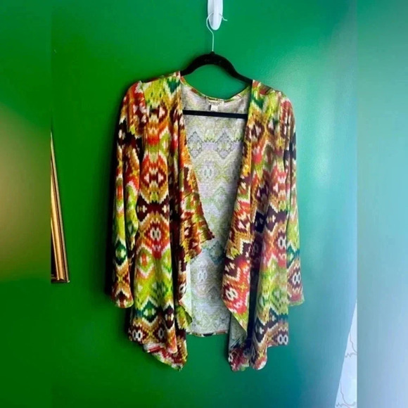 Emerald Cardigan Tribal Print Plus Size XL Boho Bohemian EUC - Picture 1 of 4